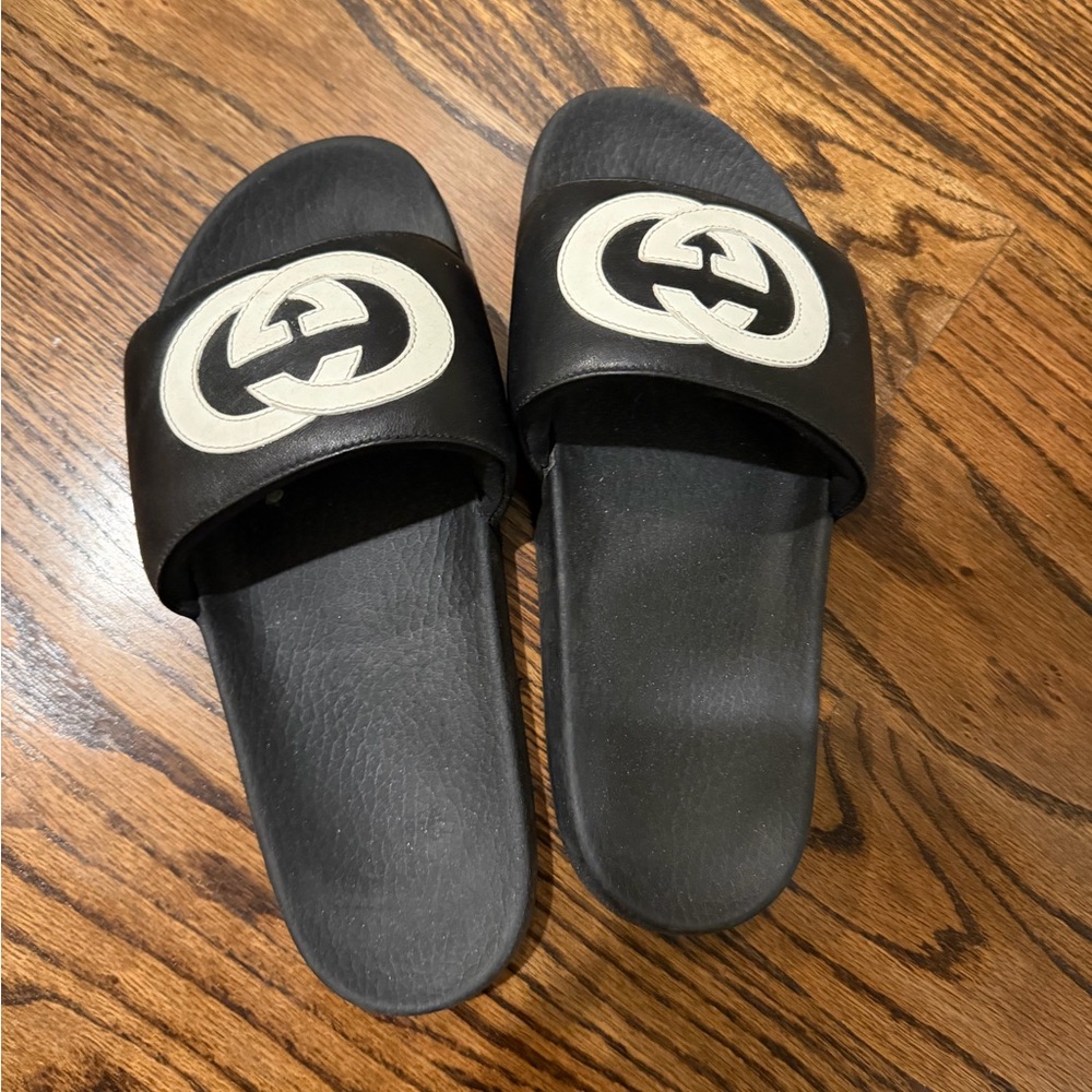 Gucci Black and White Slide Sandals